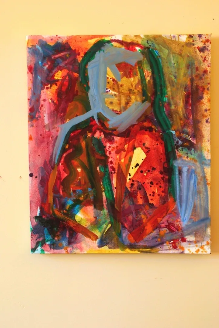 A painting of a person in a colorful abstract style.