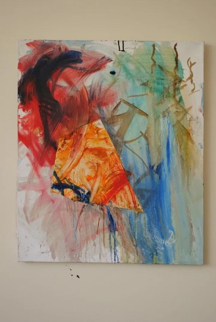 A painting of an abstract shape with colors